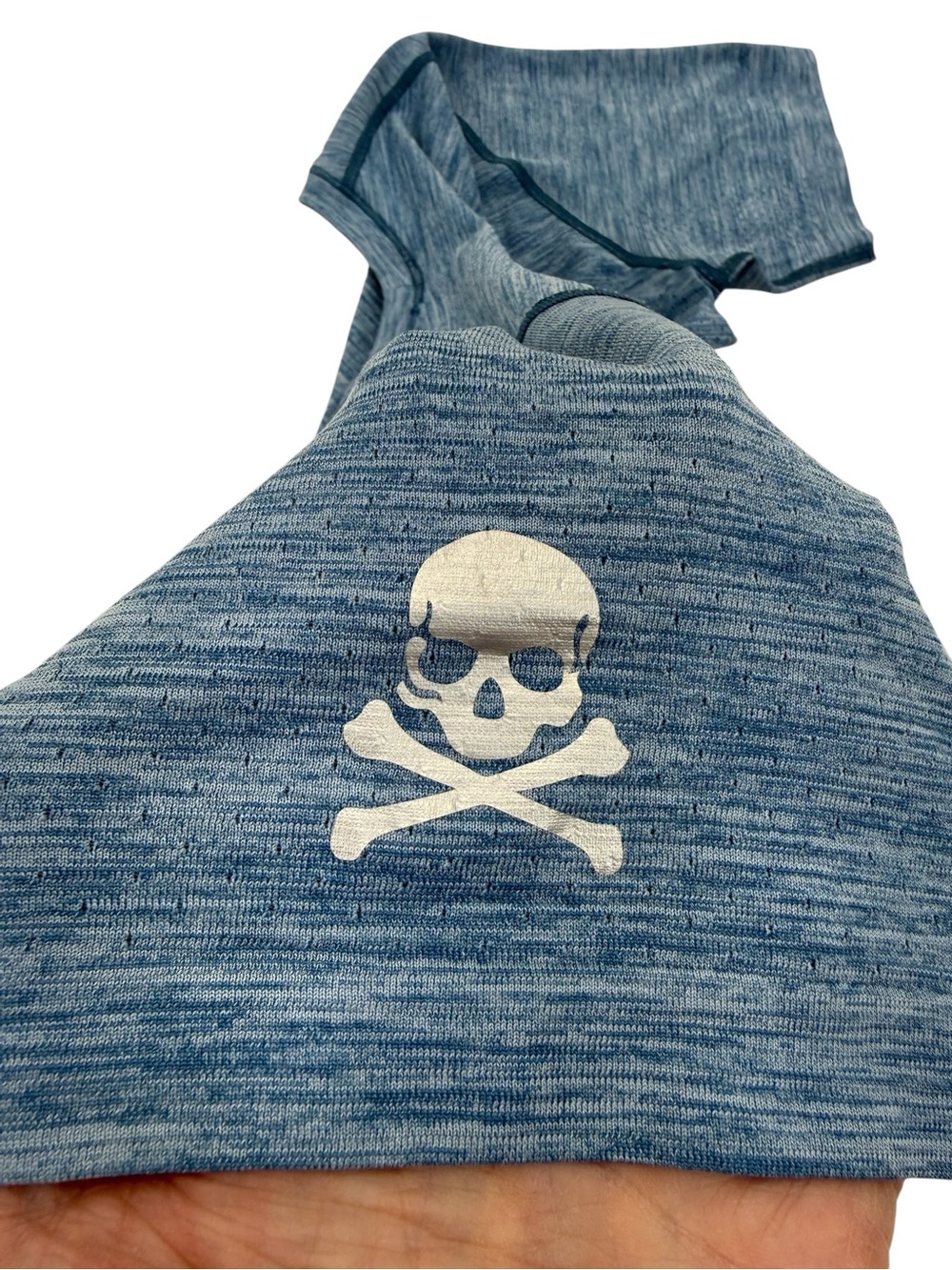 Lululemon Metal Vent Tech Short Sleeve Shirt w/Skull & Crossbones Small Blue - Picture 8 of 16